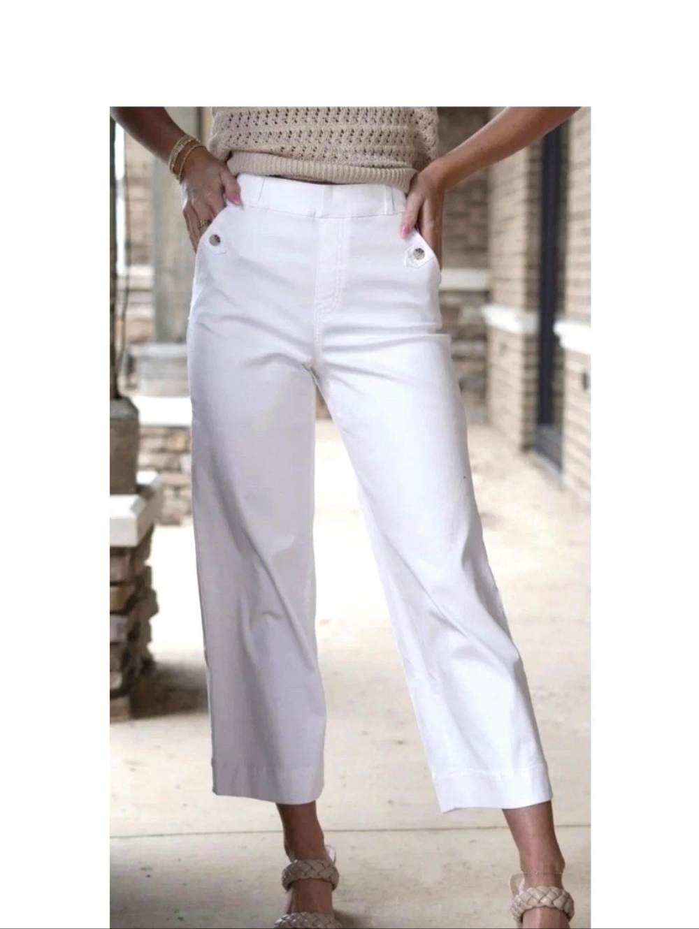 Spanx Stretch Twill Cropped Wide Leg Pant Bright White XS NWOT